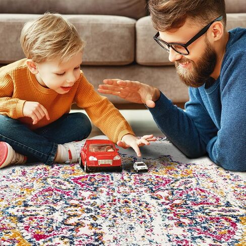 Machine Washable Rug 4' x 6' Vintage Design Washable Area Rugs with Non Slip Rugs for Living Room Bedroom Traditional Woven Rug Carpet Stain Resistant Dining Home Office Boho Rug in Saudi Arabia