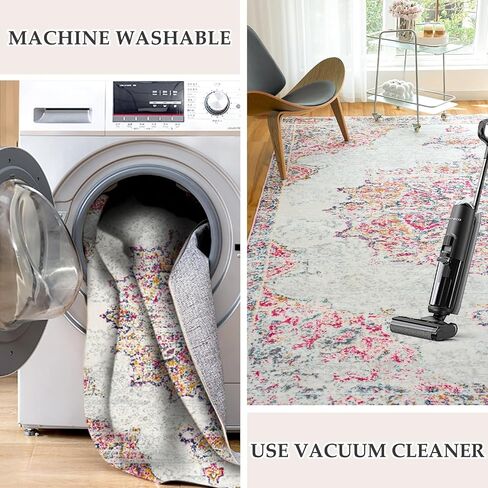 Machine Washable Rug 4' x 6' Vintage Design Washable Area Rugs with Non Slip Rugs for Living Room Bedroom Traditional Woven Rug Carpet Stain Resistant Dining Home Office Boho Rug in Saudi Arabia