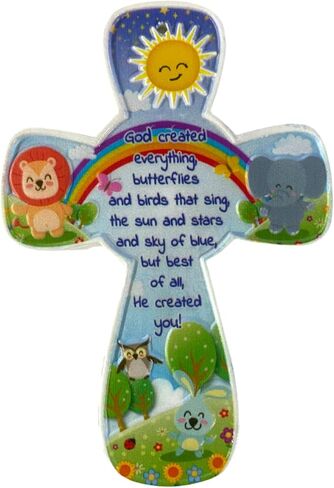 Animals of God Rainbow Jungle Wooden Wall Cross for Baby Nursery, 5 1/2 Inch in Saudi Arabia