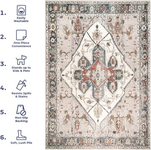 سجادة NuLOOM Mali ذات ميدالية تقليدية قابلة للغسل في الغسالة، مقاس 2' 6" × 10'، عاجي in Saudi Arabia