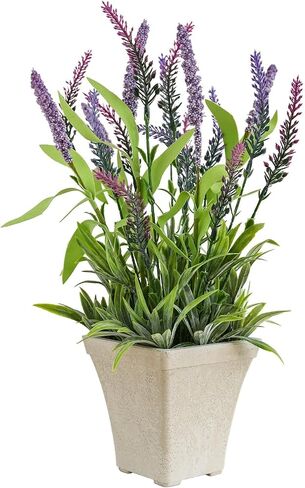 Artificial Flowers Potted, 12.2'’ Flower Arrangement w/Daisy & Lavender in Metal Pot, Fake Plants for Home Wedding Restaurant Dinner Decoration Shelf Table, White & Green in Saudi Arabia