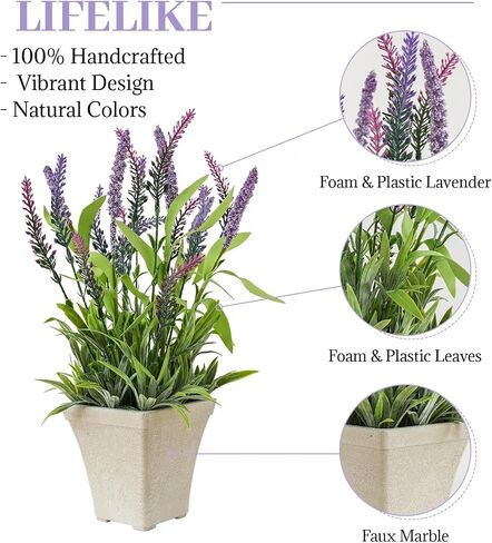 Artificial Flowers Potted, 12.2'’ Flower Arrangement w/Daisy & Lavender in Metal Pot, Fake Plants for Home Wedding Restaurant Dinner Decoration Shelf Table, White & Green in Saudi Arabia