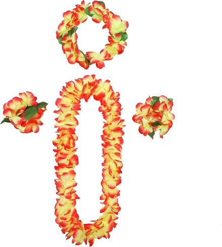 Hawaiian Flower Leis Jumbo Necklace Bracelets Headband Set,Hawaiian Leis Set Hawaii Wreath Lei Party Favors for Hawaiian Luau Party Decoration Supplies (Orange, set of 4) in Saudi Arabia