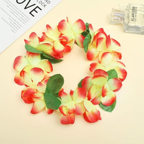 Hawaiian Flower Leis Jumbo Necklace Bracelets Headband Set,Hawaiian Leis Set Hawaii Wreath Lei Party Favors for Hawaiian Luau Party Decoration Supplies (Orange, set of 4) in Saudi Arabia