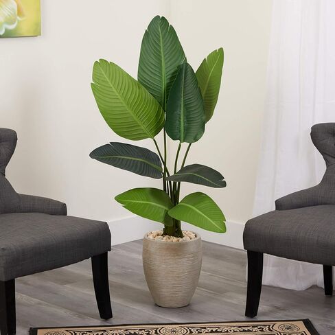Nearly Natural 50in. Travelers Palm Artificial Tree in Sand Colored Planter in Saudi Arabia