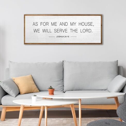 As for Me and My House We Will Serve The Lord Wall Decor 32" x 12" Large Farmhouse Family Wooden Framed Living Room Rustic Bible Verse Sign for Home Christian Wall Art Hanging (Black) in Saudi Arabia