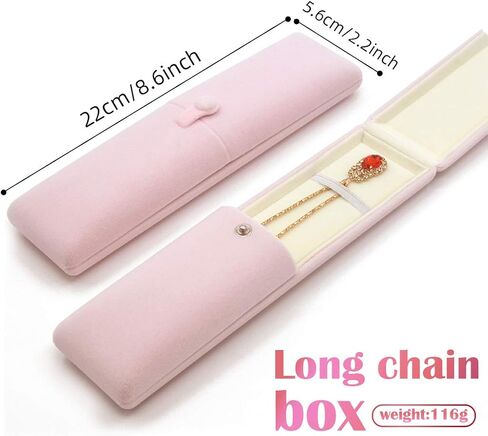 iSuperb Pink Velvet Necklace Box Jewelry Gift Box Long Chain Pendant Bracelet Jewelry Display Boxes for Wedding Engagment Proposal Gift(Long chain box) in Saudi Arabia