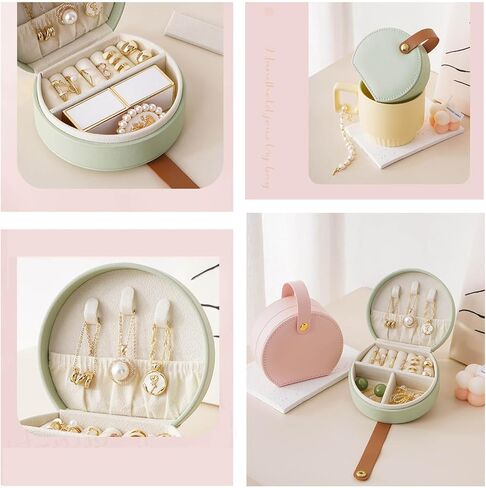 منظم حقيبة مجوهرات السفر، صندوق حامل تخزين لعرض المجوهرات قابل للطي بطبقة مزدوجة من البولي يوريثان للأقراط والقلائد والخواتم والأساور ودبابيس (وردي) in Kuwait