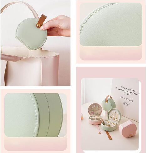 منظم حقيبة مجوهرات السفر، صندوق حامل تخزين لعرض المجوهرات قابل للطي بطبقة مزدوجة من البولي يوريثان للأقراط والقلائد والخواتم والأساور ودبابيس (وردي) in Kuwait