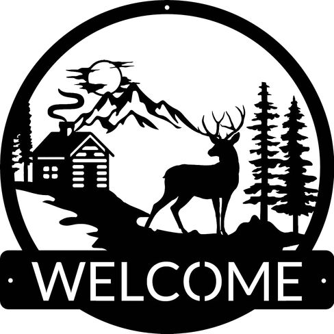 Deer Welcome Slogan Signs for A Cabin Store Sign Deer Black Metal Black Metal Wall Art Plaque Home Decor Outdoor Metal Wall Art Gift for Housewarming Metal Welcome Sign Deer in Saudi Arabia