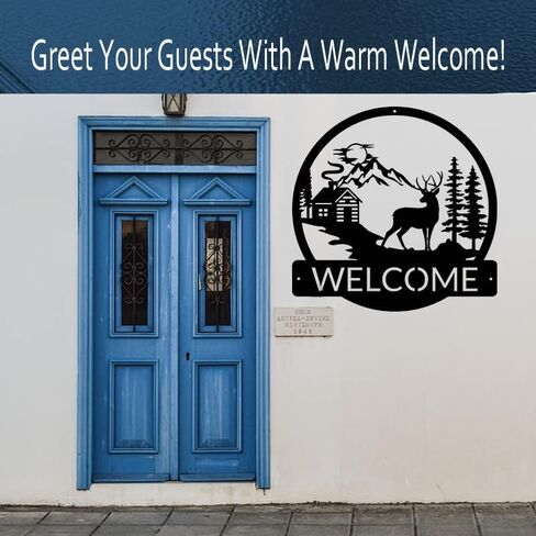 Deer Welcome Slogan Signs for A Cabin Store Sign Deer Black Metal Black Metal Wall Art Plaque Home Decor Outdoor Metal Wall Art Gift for Housewarming Metal Welcome Sign Deer in Saudi Arabia