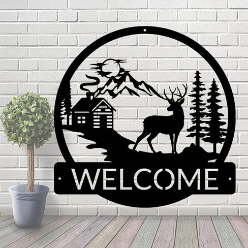 Deer Welcome Slogan Signs for A Cabin Store Sign Deer Black Metal Black Metal Wall Art Plaque Home Decor Outdoor Metal Wall Art Gift for Housewarming Metal Welcome Sign Deer in Saudi Arabia