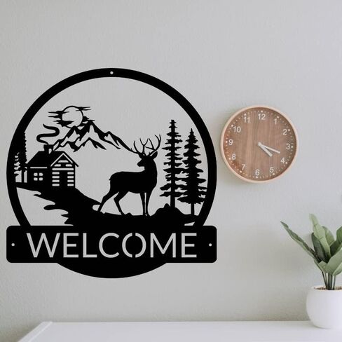 Deer Welcome Slogan Signs for A Cabin Store Sign Deer Black Metal Black Metal Wall Art Plaque Home Decor Outdoor Metal Wall Art Gift for Housewarming Metal Welcome Sign Deer in Saudi Arabia