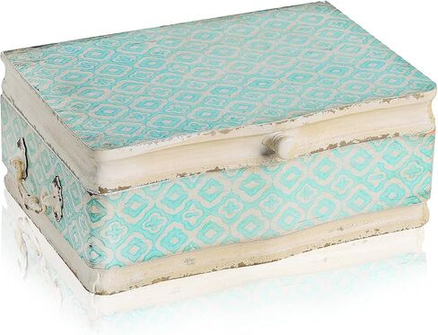 NIKKY HOME Large Wooden Keepsake Box with Hinged Lid, Hand-Painted Vintage Decorative Memory Storage Stash Box Christmas Gift, 13 x 9.1 x 4.9 Inches, Pale Blue and Ivory in Saudi Arabia