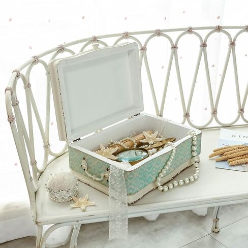 NIKKY HOME Large Wooden Keepsake Box with Hinged Lid, Hand-Painted Vintage Decorative Memory Storage Stash Box Christmas Gift, 13 x 9.1 x 4.9 Inches, Pale Blue and Ivory in Saudi Arabia
