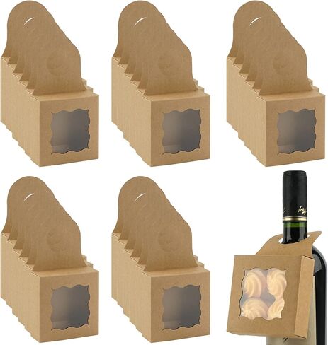 صندوق فارغ مكون من 30 قطعة من ReignSword مع نافذة مربعة، صندوق زجاجات كرافت معلق، صناديق هدايا لشماعات زجاجات النبيذ (أسود) in Kuwait