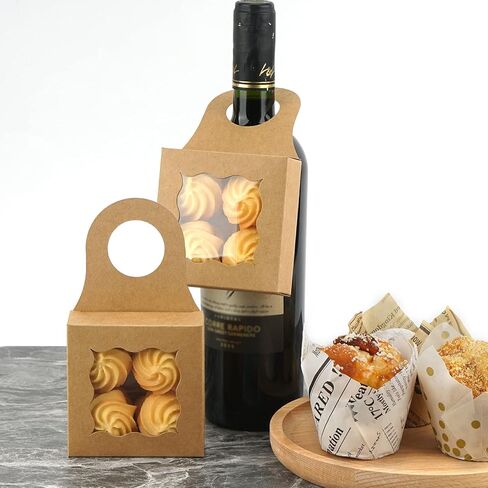 صندوق فارغ مكون من 30 قطعة من ReignSword مع نافذة مربعة، صندوق زجاجات كرافت معلق، صناديق هدايا لشماعات زجاجات النبيذ (أسود) in Kuwait