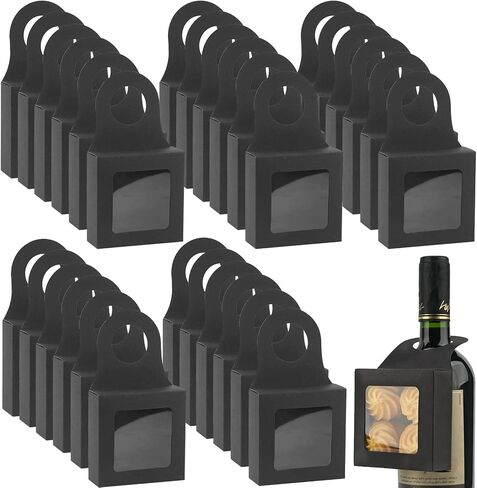 ReignSword 30 Pack Wine Hanger Empty Box with Square Window, Hanging Kraft Bottle Box, Wine Bottle Hanger Favor Boxes (Black) in Saudi Arabia