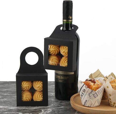 ReignSword 30 Pack Wine Hanger Empty Box with Square Window, Hanging Kraft Bottle Box, Wine Bottle Hanger Favor Boxes (Black) in Saudi Arabia
