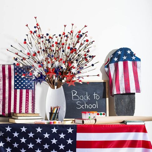Sggvecsy 6 Pack 15.7’’ Artificial Berry Stem Picks Patriotic Pip Berry Stems Red White Blue Stars Floral Berry Spray Picks for 4th of July Independence Day Memorial Day Wedding Home Party Decoration in Saudi Arabia