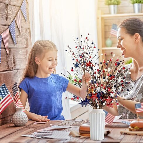 Sggvecsy 6 Pack 15.7’’ Artificial Berry Stem Picks Patriotic Pip Berry Stems Red White Blue Stars Floral Berry Spray Picks for 4th of July Independence Day Memorial Day Wedding Home Party Decoration in Saudi Arabia