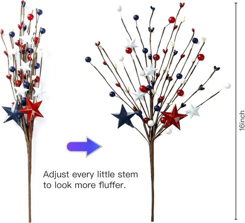 Sggvecsy 6 Pack 15.7’’ Artificial Berry Stem Picks Patriotic Pip Berry Stems Red White Blue Stars Floral Berry Spray Picks for 4th of July Independence Day Memorial Day Wedding Home Party Decoration in Saudi Arabia