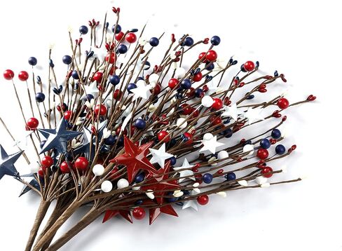 Sggvecsy 6 Pack 15.7’’ Artificial Berry Stem Picks Patriotic Pip Berry Stems Red White Blue Stars Floral Berry Spray Picks for 4th of July Independence Day Memorial Day Wedding Home Party Decoration in Saudi Arabia