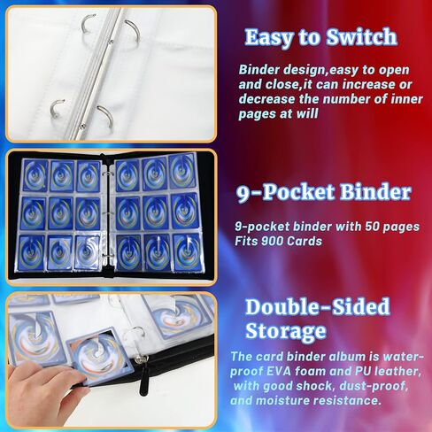 حافظة بطاقات هوسيتا مع 900 بطاقة جيب، ألبوم بطاقات تداول، 50 كم، حامل كتب بطاقات 9 جيوب، يناسب جامع مجموعة بطاقات ألعاب TCG in Kuwait