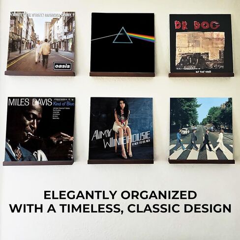 Vinyl Wall Mount 6 PACK, Vinyl Record Display Shelf with Espresso Finish, Retro Style Wood Vinyl Wall Display, Vinyl Record Album Holder Wall Floating Shelves for Home Decor in Saudi Arabia
