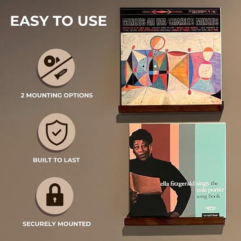 Vinyl Wall Mount 6 PACK, Vinyl Record Display Shelf with Espresso Finish, Retro Style Wood Vinyl Wall Display, Vinyl Record Album Holder Wall Floating Shelves for Home Decor in Saudi Arabia