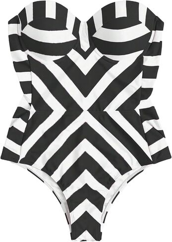 OYOANGLE Women's Striped Print Cut Out Strapless One Piece Swimsuit Push Up Bandeau Bathing Suit in Saudi Arabia