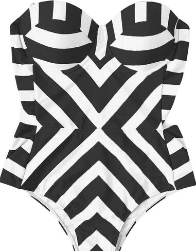 OYOANGLE Women's Striped Print Cut Out Strapless One Piece Swimsuit Push Up Bandeau Bathing Suit in Saudi Arabia