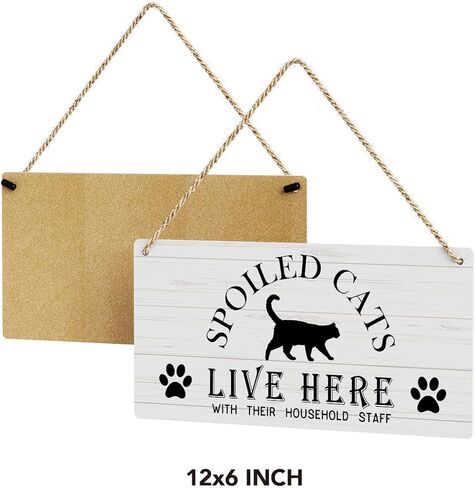 SENJIAN Rustic Cat Lovers Wood Decor Sign, What Happens in the Catio Stays in the Catio Printed Wood Sign Wall Art, Hanging Door Sign, Decorative Wood Sign Home Decor 12" x 6" in Saudi Arabia