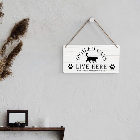 SENJIAN Rustic Cat Lovers Wood Decor Sign, What Happens in the Catio Stays in the Catio Printed Wood Sign Wall Art, Hanging Door Sign, Decorative Wood Sign Home Decor 12" x 6" in Saudi Arabia