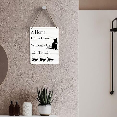 SENJIAN Rustic Cat Lovers Wood Decor Sign, What Happens in the Catio Stays in the Catio Printed Wood Sign Wall Art, Hanging Door Sign, Decorative Wood Sign Home Decor 12" x 6" in Saudi Arabia