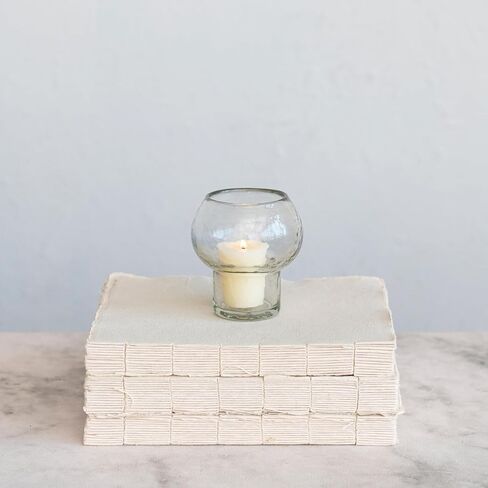 Creative Co-Op Reclaimed Glass Footed Votive Candle Holder, Clear in Saudi Arabia