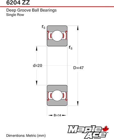 MAPLE ACE 6204-ZZ Ball Bearing Premium Metal Shielded 20x47x14mm (10Pcs) in Saudi Arabia