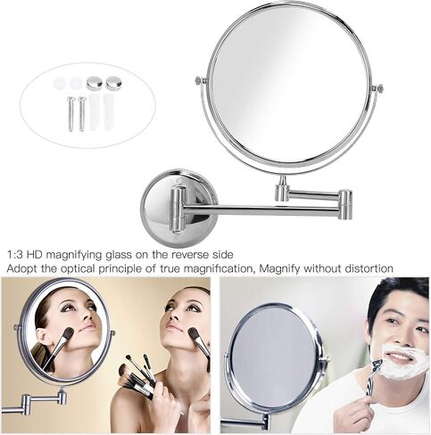 Makeup Mirror, Magnifying Mirror for Bathroom, HD Magnifying Glass 1: 3 in Reverse Cosmetic Mirror Face, Wall Mirror for Bathroom, for Bathroom Dressing Table Hotel Silver in Saudi Arabia