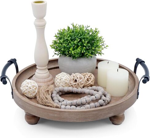 Wooden Decorative Tray for Coffee Table, Wood Serving Tray with Metal Handles, Trays for Decor, Rustic Wood Trays for Tale Centerpiece, Home Kitchen Farmhouse (Hexagon) in Saudi Arabia