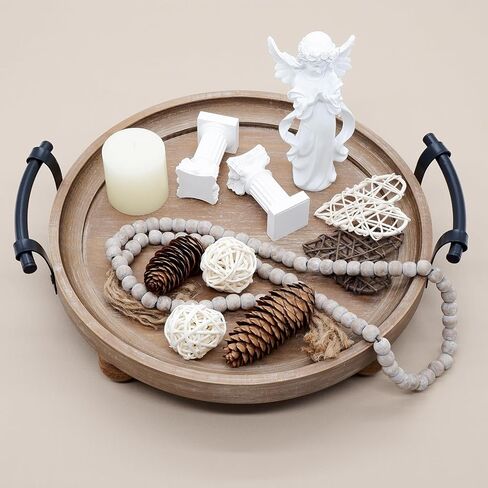 Wooden Decorative Tray for Coffee Table, Wood Serving Tray with Metal Handles, Trays for Decor, Rustic Wood Trays for Tale Centerpiece, Home Kitchen Farmhouse (Hexagon) in Saudi Arabia