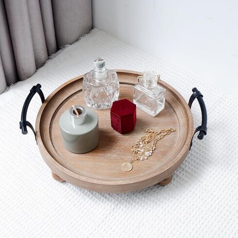 Wooden Decorative Tray for Coffee Table, Wood Serving Tray with Metal Handles, Trays for Decor, Rustic Wood Trays for Tale Centerpiece, Home Kitchen Farmhouse (Hexagon) in Saudi Arabia