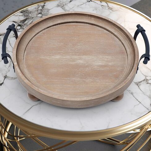 Wooden Decorative Tray for Coffee Table, Wood Serving Tray with Metal Handles, Trays for Decor, Rustic Wood Trays for Tale Centerpiece, Home Kitchen Farmhouse (Hexagon) in Saudi Arabia