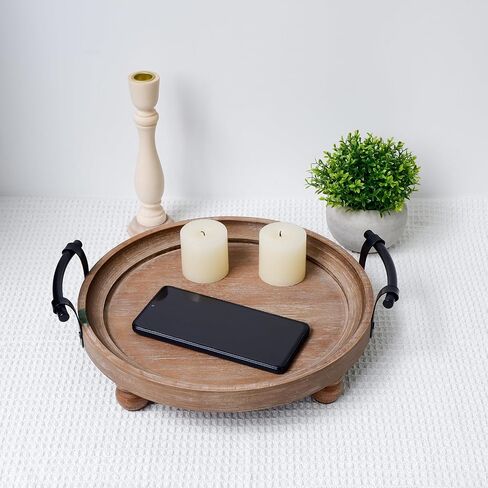 Wooden Decorative Tray for Coffee Table, Wood Serving Tray with Metal Handles, Trays for Decor, Rustic Wood Trays for Tale Centerpiece, Home Kitchen Farmhouse (Hexagon) in Saudi Arabia