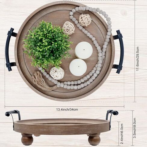 Wooden Decorative Tray for Coffee Table, Wood Serving Tray with Metal Handles, Trays for Decor, Rustic Wood Trays for Tale Centerpiece, Home Kitchen Farmhouse (Hexagon) in Saudi Arabia