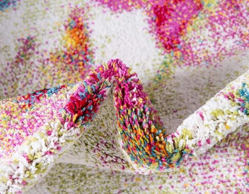 سجادة منطقة Loom Lyon الفريدة من نوعها ذات الألوان المائية الحديثة ذات الأزهار، 2 × 6 قدم، عاجي/وردي in Saudi Arabia
