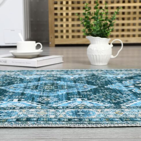 JOLENE.K Area Rug 2x6 Washable Hallway Runner Rug Non-Slip Entryway Laundry Rug Runner Non Shedding Floor Carpet Vintage Rugs for Hallway Bedroom Kitchen Bathroom, Blue in Saudi Arabia