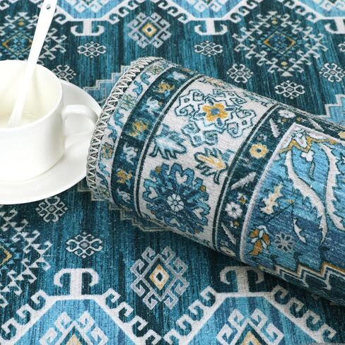 JOLENE.K Area Rug 2x6 Washable Hallway Runner Rug Non-Slip Entryway Laundry Rug Runner Non Shedding Floor Carpet Vintage Rugs for Hallway Bedroom Kitchen Bathroom, Blue in Saudi Arabia