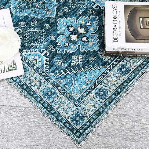 JOLENE.K Area Rug 2x6 Washable Hallway Runner Rug Non-Slip Entryway Laundry Rug Runner Non Shedding Floor Carpet Vintage Rugs for Hallway Bedroom Kitchen Bathroom, Blue in Saudi Arabia