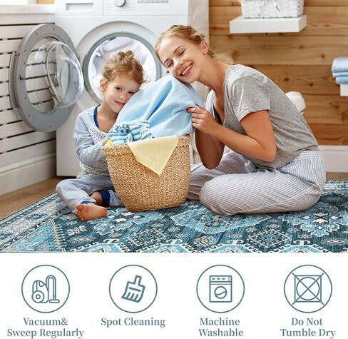 JOLENE.K Area Rug 2x6 Washable Hallway Runner Rug Non-Slip Entryway Laundry Rug Runner Non Shedding Floor Carpet Vintage Rugs for Hallway Bedroom Kitchen Bathroom, Blue in Saudi Arabia
