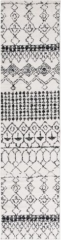 SAFAVIEH Tulum Collection Runner Rug - 2' x 15', Ivory & Black, Moroccan Boho Distressed Design, Non-Shedding & Easy Care, Ideal for High Traffic Areas in Living Room, Bedroom (TUL229B) in Saudi Arabia
